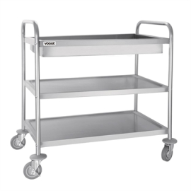 Commercial Clearing Trolley | 3 Tier Deep Tray Service Cart | Stainless Steel | Vogue CC365