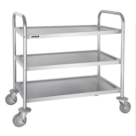 Commercial Clearing Trolley | 3 Tier Stainless Steel Service Cart | Medium Catering Trolley | Vogue F994