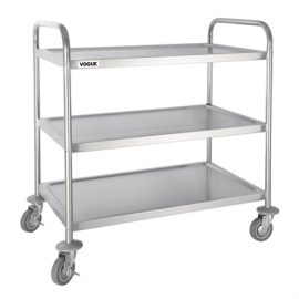 Commercial Clearing Trolley | 3 Tier Stainless Steel Cart | Deep Shelves | Vogue F995