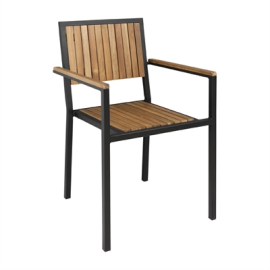 Commercial Arm Chair | Steel & Acacia Wood Dining Chair | Pack of 4 | Bolero DS151