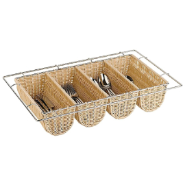 Rattan Cutlery Dispenser | Wicker Utensil Holder | 4 Compartment Organizer | APS CB674