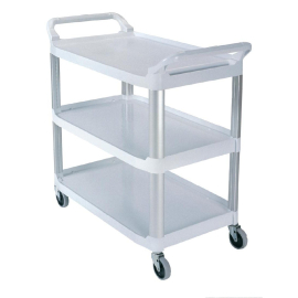 Commercial Utility Trolley | Heavy Duty Service Cart | 3 Shelf White Plastic | Rubbermaid F681