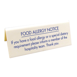 Food Allergy Table Notice | Allergen Warning Sign | Acrylic Display | Olympia GM815