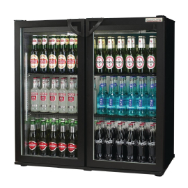 Commercial Back Bar Cooler | Double Hinged Door Bottle Fridge | 3Ft Black | Autonumis A215179