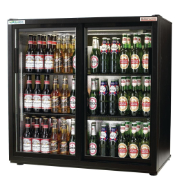 Double Sliding Door Back Bar Cooler | Commercial Beer Fridge | 3Ft Black | Autonumis EcoChill A215191