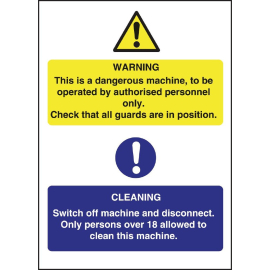 Dangerous Machine Cleaning Sign | Caution Warning Notice | Health & Safety Sign | L945