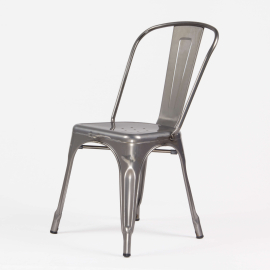 Metal Side Chair | Tolix Style Chair | Pack of 4 | Gunmetal Steel | Borrello B1962