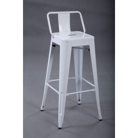 Borrello B1979 Tolix Style Metal Bar Stool in White with Low Backrest. Pack of 4.