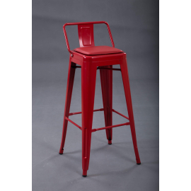 Borrello B1981 Tolix Style Metal Bar Stool in Red with Low Backrest. Pack of 4.