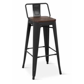 Metal Bar Stool | Tolix Style Black Barstool | Low Backrest | Elmwood Seat | Borrello B1984