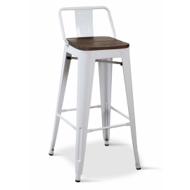 Metal Bar Stool | Tolix Style | Low Backrest | Elmwood Seat Pad | Pack of 4 | Borrello B1985