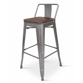 Metal Bar Stool | Tolix Style Gunmetal Chair | Low Backrest & Elmwood Seat | Borrello B1986