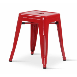 Borrello B1987 Tolix Style Metal Low Height Stool in Red. Pack of 4.