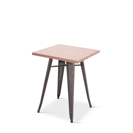 Borrello B2001 Tolix Style 60x60cm Metal Dining Table in Black with Solid Elm Wood Top