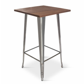 Metal High Bar Table | Tolix Style Table | 60x60cm | Elm Wood Top | Borrello B2005