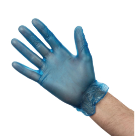 Powdered Vinyl Gloves | Blue Disposable Gloves | Medium Size | Pack of 100 | Vogue CB254-M
