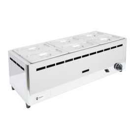 Commercial LPG Gas Bain Marie | Wet Heat Food Warmer | 6 Container Capacity | Parry BMF6