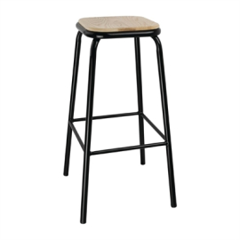 Black High Stool | Bar Stool with Wooden Seatpad | Pack of 4 | Bolero DE482