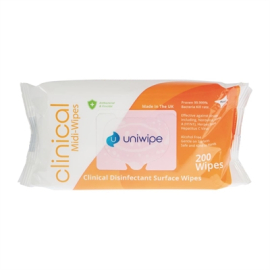 Clinical Disinfectant Surface Wipes | Medical Grade Cleaning Wipes | 200 Pack | Uniwipe DF234