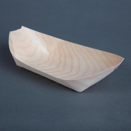 Biodegradable Wooden Boats | Birch Wood Serving Boats | 190mm Eco-Friendly | Fiesta Green DK387