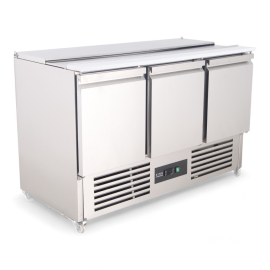 Commercial Refrigerated Salad Prep Counter | 3 Door Prep Fridge | Pizza Prep Table | King KST1365.HD