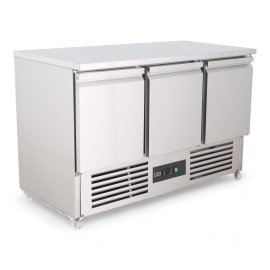 Commercial Refrigerated Prep Counter | 3 Door Prep Fridge | Stainless Steel with Solid Top | King KFC3.HD