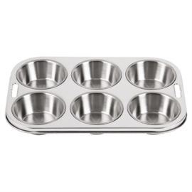 Deep Muffin Tray | 6 Cup Commercial Bakeware | Stainless Steel | Vogue E714