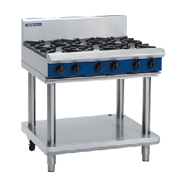 Commercial 6 Burner Gas Cooktop | LPG Open Burner Stove | 900mm with Stand | Blue Seal Evolution G516D-LS/L