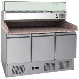 Commercial Pizza Prep Counter | Refrigerated Topping Unit | 3 Door 1.4m | King KP14.HD