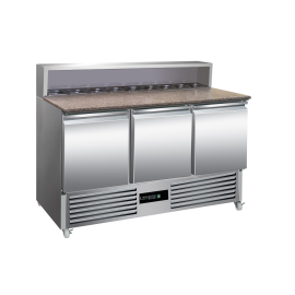 King KPS1365.HD 3 Door Refrigerated Pizza Prep Counter with Marble Granite Top