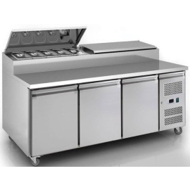 Commercial Pizza Prep Counter | 3 Door Refrigerated Prep Table | 1.8m Chilled Storage | King KPT187