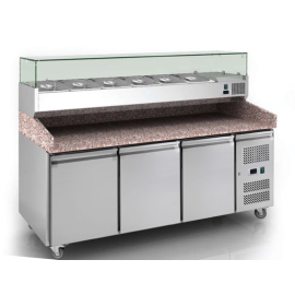 Commercial Refrigerated Pizza Prep Counter | Extra Large 3 Door Pizza Prep Table | 2m Granite Top | King LPP8.HD