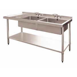 Commercial Double Bowl Catering Sink | Kitchen Sink Unit | 1800x600mm Left Drainer | Modena M909-GA