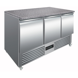 Commercial Refrigerated Counter | 3 Door Fridge with Marble Work Top | 368 Litre Capacity | King MBT1365
