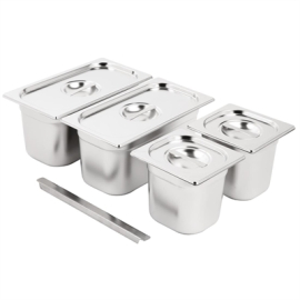 Stainless Steel Gastronorm Set | 2x 1/3 & 2x 1/6 Container Set | With Lids | Vogue SA249