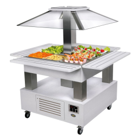 Heated Salad Bar | Hot Food Display | Square White Wood Finish | Roller Grill