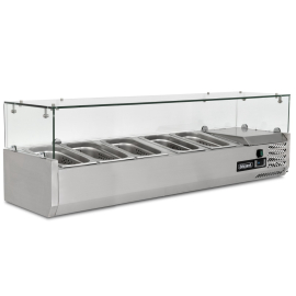 Commercial 1/4 Gastronorm Prep Counter | Pizza Prep Fridge | 1200mm Wide with Glass Cover | Blizzard TOP1200-14CR
