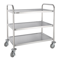 Commercial Clearing Trolley | 3 Tier Stainless Steel Cart | Deep Shelves | Vogue F995