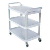 Commercial Utility Trolley | Heavy Duty Service Cart | 3 Shelf White Plastic | Rubbermaid F681