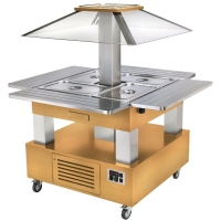 Commercial Heated Salad Bar | Hot Food Display | Square Light Wood Finish | Roller Grill