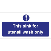Utensil Wash Only Sign | Kitchen Hygiene Notice | Stainless Steel | Vogue L956