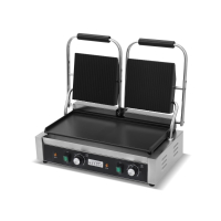 Commercial Twin Panini Grill | Heavy Duty Sandwich Press | Flat Base & Ribbed Top | Modena TPG8