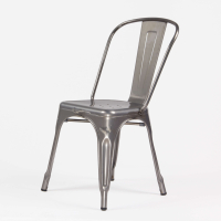 Metal Side Chair | Tolix Style Chair | Pack of 4 | Gunmetal Steel | Borrello B1962