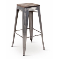 Metal Bar Stool | Tolix Style Seating | Gunmetal Steel with Elm Wood Seat | Borrello B1976