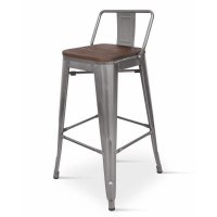 Metal Bar Stool | Tolix Style Gunmetal Chair | Low Backrest & Elmwood Seat | Borrello B1986