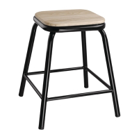 Low Stool with Wooden Seatpad | Black Bar Stool | Pack of 4 | Bolero DE481