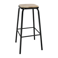 Black High Stool | Bar Stool with Wooden Seatpad | Pack of 4 | Bolero DE482