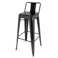 Bistro Steel High Stool | Bar Stool With Backrest | Black | Pack of 4 | Bolero DL882