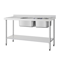 Commercial Double Sink | Left Hand Drainer | 1500x600mm | Vogue DY825