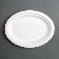 Compostable Oval Plates | Bagasse Tableware | 316mm Disposable | Fiesta Green FC535